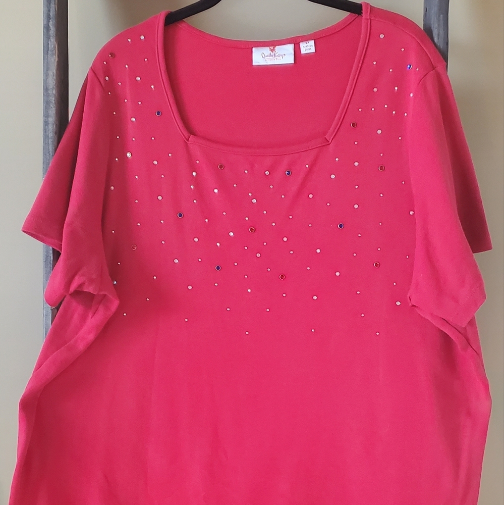 Quacker Factory Red Tee with Embellishments.